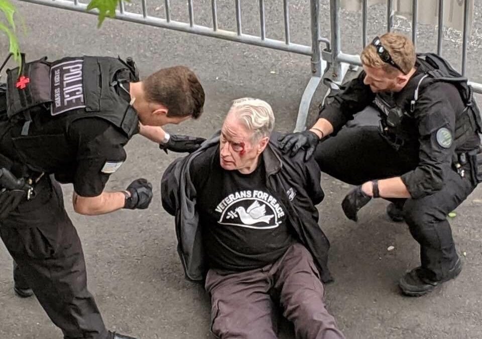 Veterans for Peace President Gerry Condon attacked and arrested at Venezuelan Embassy